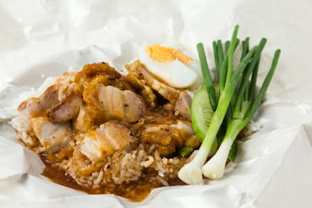 Rice crispy pork on white backgroundの写真素材