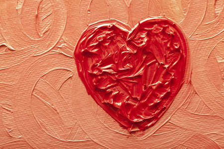 Valentines love heart original painting backgroundの写真素材
