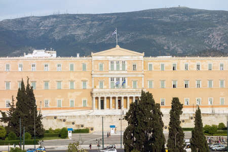 ATHENS, GREECE - MAY 15: People in front of the tomb of the unknown soldier watching for the guard change in Athens on May 15, 2014 in Athens, Greeceのeditorial素材