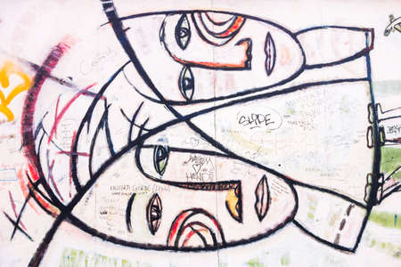 BERLIN, GERMANY-FEB 15:East Side Gallery Berlin graffiti on Feb 15,2014 in Berlin. It's a 1.3 km long part of original Berlin Wall which collapsed in 1989 and now is the largest world graffiti galleryのeditorial素材