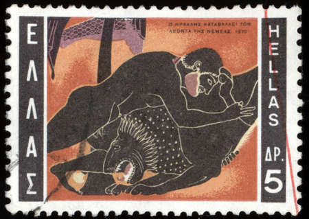 GREECE - CIRCA 1970: A stamp printed by Greece, shows Hercules and Nemean lion, circa 1970

の写真素材