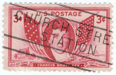 UNITED STATES, CIRCA 1948: A United States Postage Stamp depicting an image of Francis Scott Key who wrote the words to the American National Anthem "The Star-Spangled Banner", circa 1948. のeditorial素材