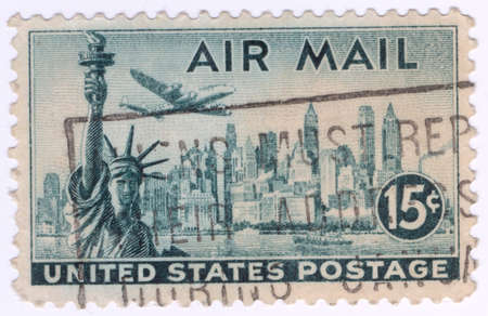 USA - CIRCA 1947: A stamp printed in United States of America shows Statue of Liberty on the...