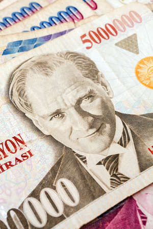 Close up of old banknote. Issued to honor Mustafa Kemal Ataturk who founder Turkish Republic の写真素材