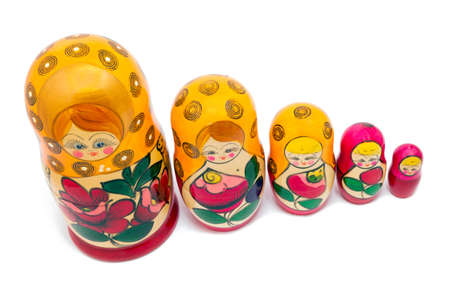 Russian nesting dolls ( babushkas or matryoshkas ) isolated on white backgroundの写真素材