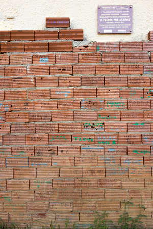 ALEXANDROUPOLIS, GREECE - JULY 4, 2014: First Summer celebration private nurseries and kindergartens of Alexandroupolis. The wall of love built at July 1, 2012のeditorial素材