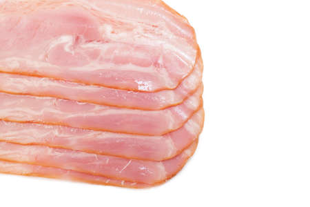 Fresh bacon strips on white background. の写真素材