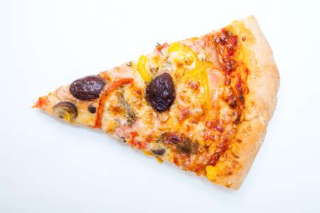 Cut off slice pizza isolated on white background の写真素材