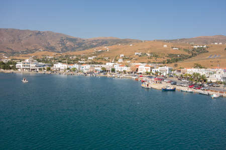 ANDROS, GREECE - JULY 22, 2014: Marina of Andros, is the northernmost island of the Greek Cyclades archipelago in the Aegean Sea - area is 380 km2, 40 km long, and its greatest breadth is 16 km.のeditorial素材