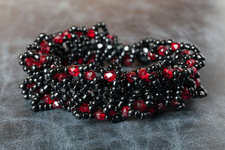 Handcrafted bracelet constructed by various beadsの写真素材
