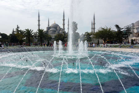 ISTANBUL, TURKEY - OCT 7: Sultan Ahmed Mosque fountain, October 7, 2014 in Istanbul, Turkey. Sultan Ahmed Mosque (Blue Mosque) on of most popular tourist attractions inのeditorial素材