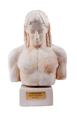 Apollo was the god of the ideal order and balance. Archaic-style plaster miniature on white backgroundのeditorial素材