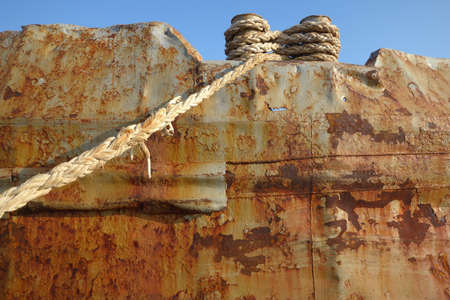 Rusty steal texture of an abandoned tanker boat closeupの写真素材