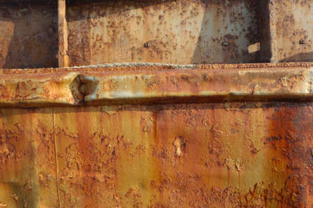 Rusty steal texture of an abandoned tanker boat closeupの写真素材