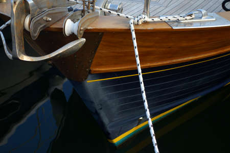 Bow of a wooden luxury yachtの写真素材