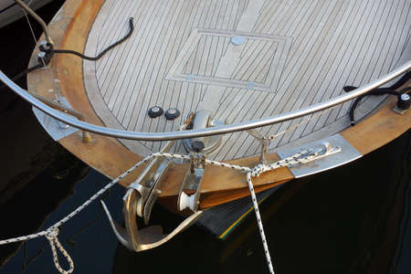 Bow of a wooden luxury yachtの写真素材