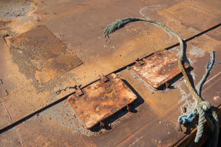 Old rusty sea platform for maritime worksの写真素材