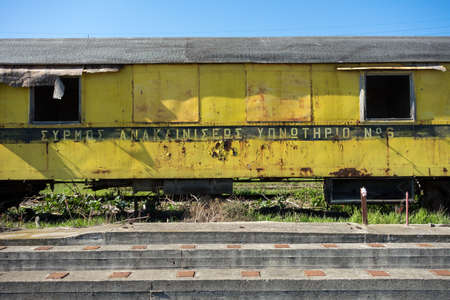 Old and abandoned passenger train wagonsの写真素材