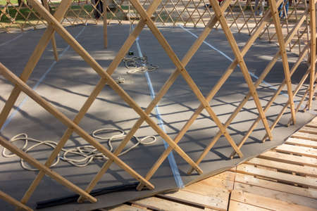 Yurt - a mongolian ger. Portable bent dwelling structure traditionally used by nomads in the steppes of Central Asia.の写真素材