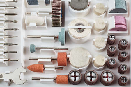 Various mini rotary tool bits in a white boxの写真素材