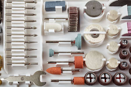 Various mini rotary tool bits in a white boxの写真素材