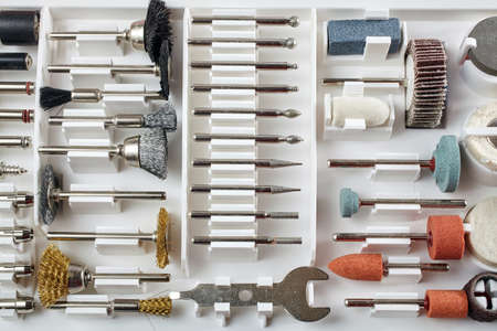 Various mini rotary tool bits in a white boxの写真素材
