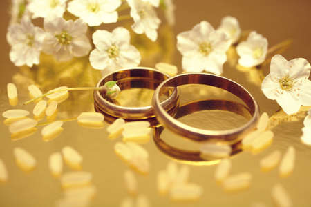Gold wedding ringsの写真素材