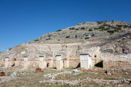 Ruins of entrance in the archeological area of ancient Philippi, Eastern Macedonia and Thrace, Greeceのeditorial素材