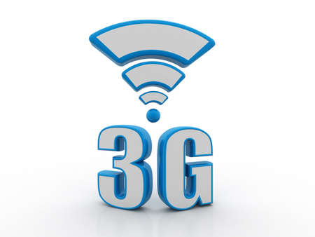 Mobile telecommunication cellular high speed data connection business concept: blue metallic 3G standard wireless communication technology symbol or button isolated on white backgroundの写真素材