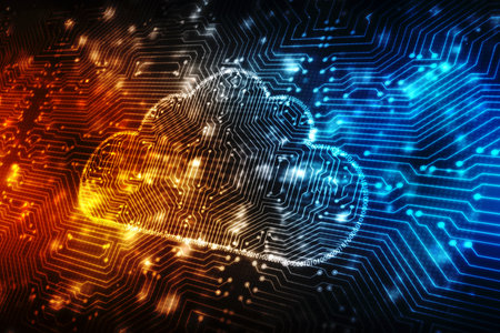 2d illustration of Cloud computing, Digital Cloud computing and network Concept background. Cyber...