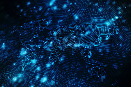 2d illustration world map abstract background, Global Internet Communication Backgroundの写真素材