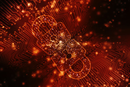 Lock on circuit board background. Cyber security concept. 3D Rendering