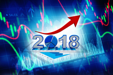Business graph showing growth in the year 2018. 3d illustration.