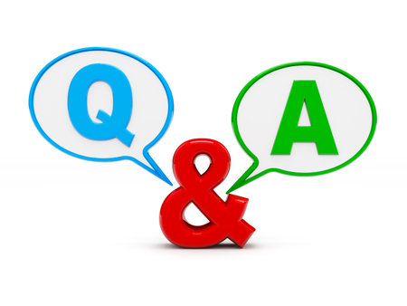 Question mark and exclamation mark in a speech bubble on a white backgroundの写真素材