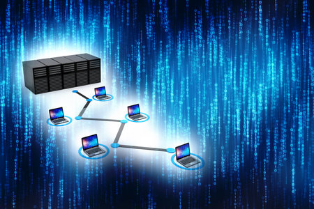 3d rendering Computer network, Computer network with Globe, Internet Communication background, File sharing or transfering, Data Storageの写真素材