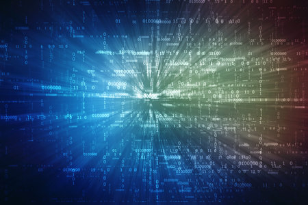 Binary Code Background, Digital Abstract technology background, flowing number one and zero text in...