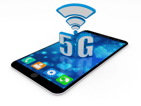 3d rendering of 5g network symbol with mobile phone on white background