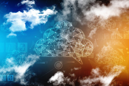 Cloud computing technology concept. 3d rendering toned image double exposureの写真素材