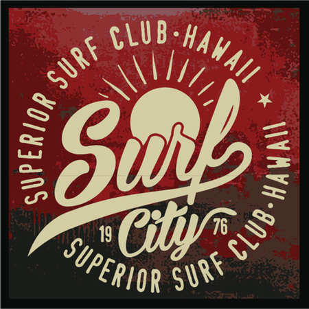 Surfing vector graphics - surfing vintage artwork with grunge background.のイラスト素材