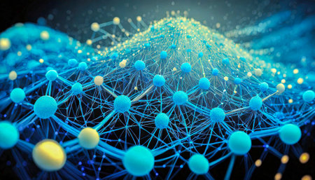 3D rendering of abstract technology concept. Network connection structure with particles.の素材