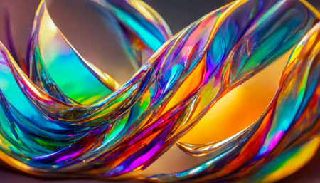 colorful abstract background, close up of rainbow colored wavy glassの素材