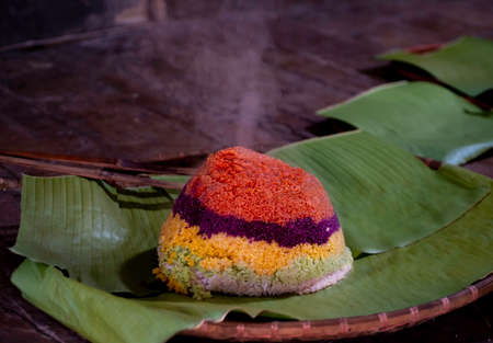 Colorful rice. Each type of rice is dyed with a different type of leaf, herb.の写真素材