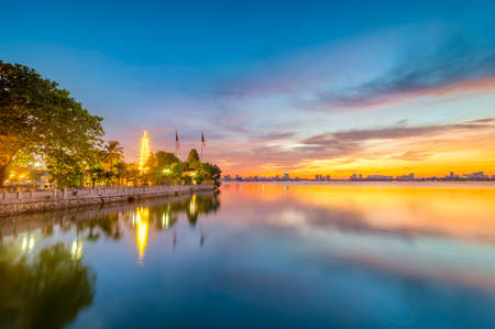Tran Quoc pagoda in the afternoon in Hanoi, Vietnam. This pagoda locates on a small island near the southeastern shore of West Lake. This is the oldest Buddhist temple and tourist destination in Hanoiの写真素材