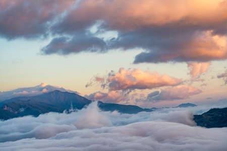 Rice field terraces. Mountain view in the clouds. Sapa, Lao Cai Province, north-west Vietnam