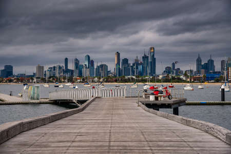 View of St Kilda Beach in Melbourne, Australiaの写真素材
