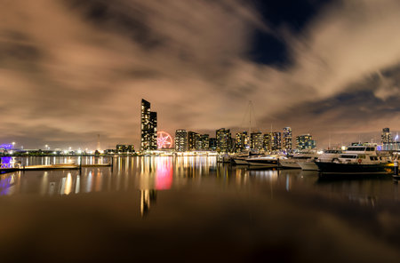 Highrise buildings at docklands neighborhood of Melbourne, Australia