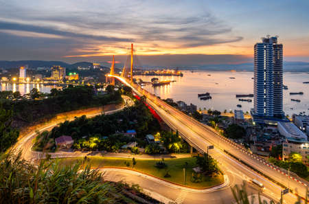 Bai Chay bridge in Ha Long city, Quang Ninh province, Vietnam in sunset