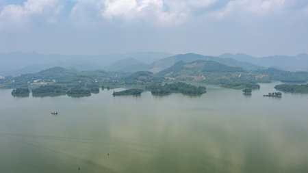 Landscape in Nui Coc lake, Thai Nguyen, Vietnam. The famous park in Thai Nguyen, Vietnamの写真素材