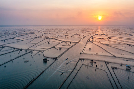 Chuon Lagoon, Hue belongs to the largest lagoon system in Vietnam, where fish are caught and fishermen liveの写真素材