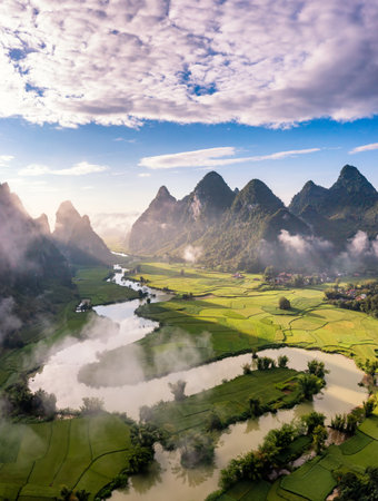 Rice and rice field at Phong Nam village in Trung Khanh, Cao Bang, Vietnam.の写真素材